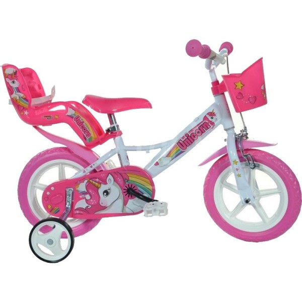 DINO Bikes - Dětské kolo 12” Jednorožec se sedačkou