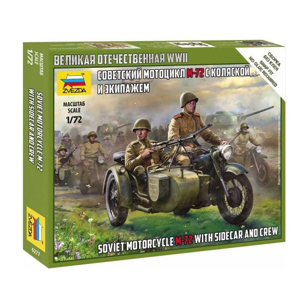 Zvezda figurky - Soviet M-72 Sidecar Motorcycle w/Crew (1:72)