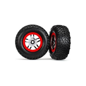 Traxxas kolo 2.2/3.0”, disk SCT Split-Spoke stříbrný-červený, pneu SCT (2)